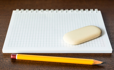 Pencil and eraser on the table