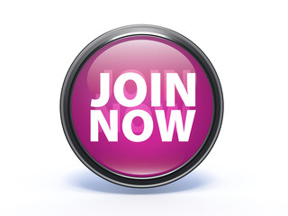 Join now circular icon on white background