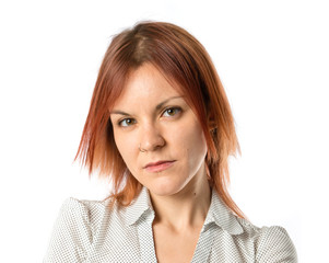 Redhead girl over isolated white background