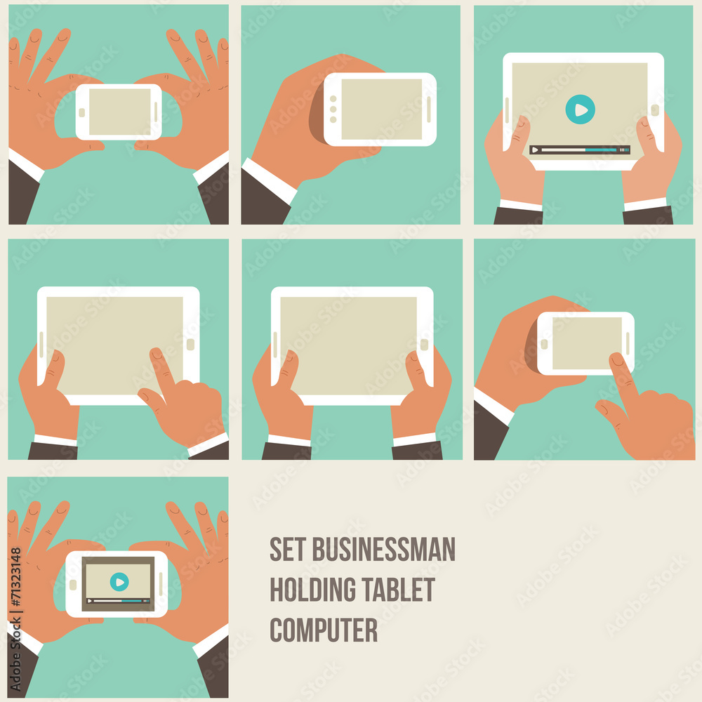 Wall mural vector set of flat hand icons holding various hi-tech computer