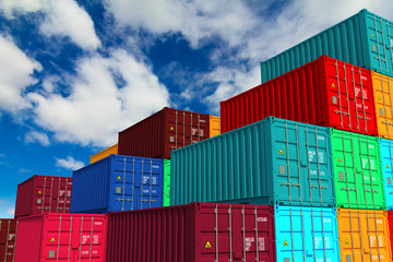 Multitiered of Colorful Containers on Sky Background.
