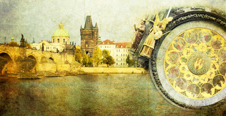 Old Prague city vintage card