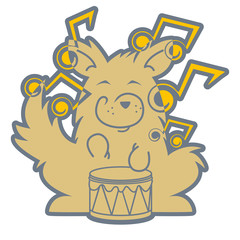 Musical dog, playing little drum, vector illustration.