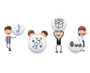 Business people with badges