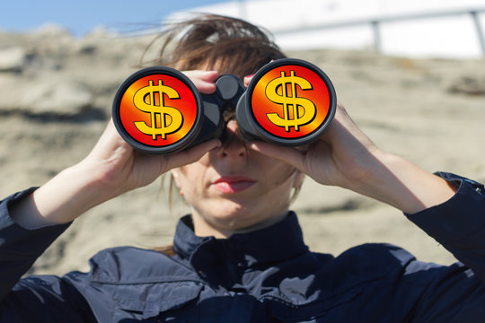 Woman In Business Binoculars Money