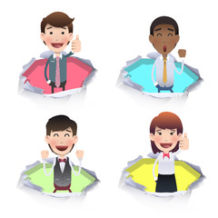 Business people inside hole paper. Vector design.