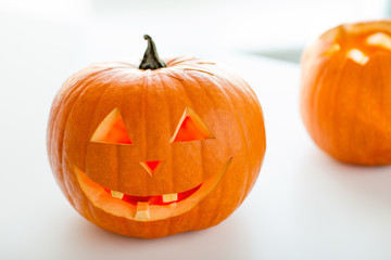 close up of pumpkins on table