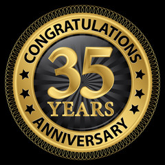 Fototapeta premium 35 years anniversary congratulations gold label with ribbon, vec