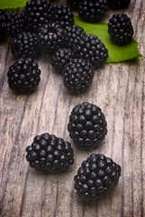 blackberries on wooden table