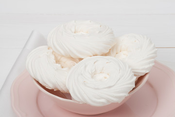 Meringue. Sweet Dessert Made From Whipped Egg Whites And Sugar.