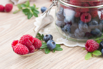 spoon of fresh raspberries