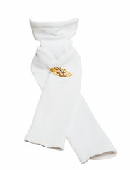 competition equestrian white tie with  brooch   isolated