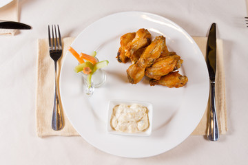 Overhead of Chicken Wings on Plate