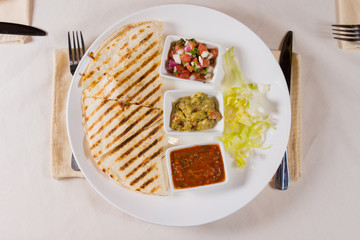 Overhead of Grilled Quesadilla on Plate