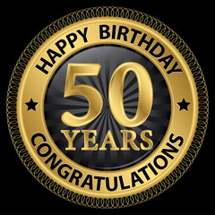 50 years happy birthday congratulations gold label, vector illus © DinoZ