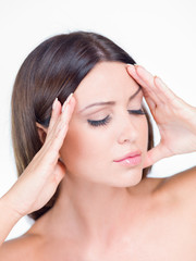 Fototapeta premium Close up Beautiful Woman Having Headache
