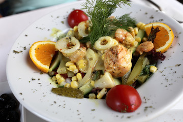 Seafood salad with vegetables