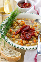Chickpeas soup with sun dried tomatoes
