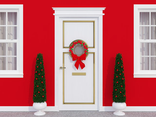 Fototapeta premium Front door with wreath.