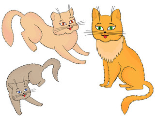 Three funny cartoon cats