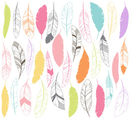 Vector Set of Stylized or Abstract Feathers and Feather Silhouet