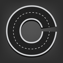 C letter. Road font