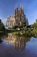 View of Sagrada Familia cathedral in Barcelona in Spain - obrazy, fototapety, plakaty
