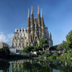 view of Sagrada Familia cathedral in Barcelona in Spain - 71335376