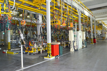 General view of welding shop of automobile plant