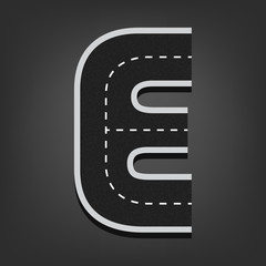 E letter. Road font