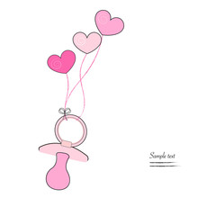 Baby girl soother and hearts greeting card