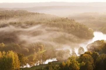 Foto op Plexiglas Mist over de rivier de Neris in Litouwen naast de stad Vilnius © krivinis