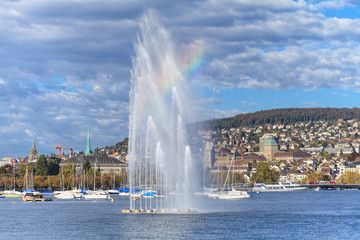 Naklejka na ściany i meble Lake Zurich and Zurich cityscape