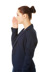 Businesswoman talking gossip