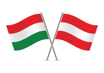 Hungarian and Austrian flags. Vector illustration.