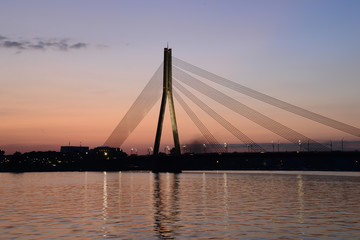 Fototapeta na wymiar cable bridge at a sunset