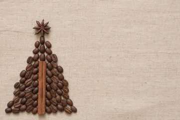 Christmas tree made of coffee and cinnamon