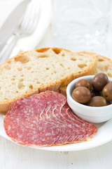 salami with bread and olives