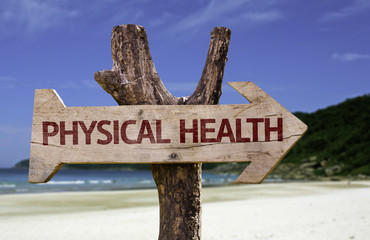 Physical Health wooden sign with a beach on background