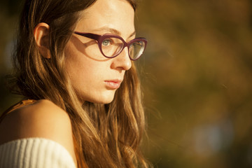 Young Beautiful Girl Fashion Portrait With Glasses Close Up