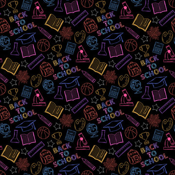 Neon seamless pattern shcool