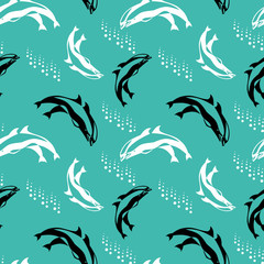Naklejka premium Seamless pattern with dolphins