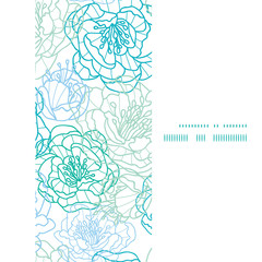 Vector blue line art flowers vertical frame seamless pattern