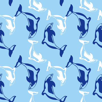 Seamless pattern with dolphins
