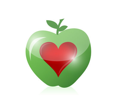 green apple red heart illustration