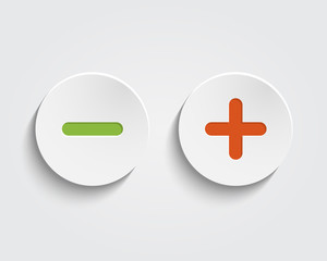 Vector add, cancel, or the plus and minus signs on buttons or ci - obrazy, fototapety, plakaty