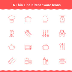 Set of Thin Line Stroke Kitchenware Icon