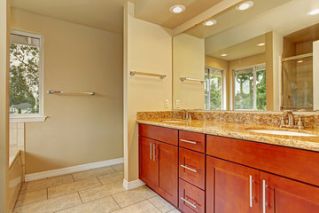 Bathroom cabinet with two sinks and granite top