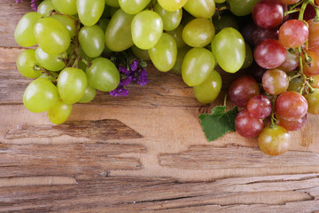 Bunches of grapes on wooden background