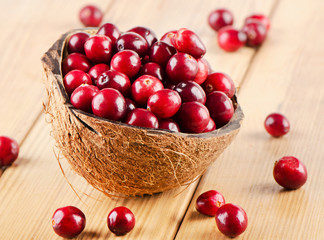 Fresh Cranberries  on wooden background